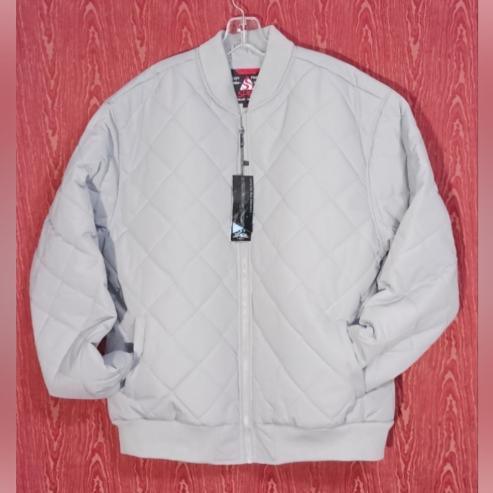 SPIRE Gray Long Sleeve   Zip Bomber Lightweight Quilted 2 Pocket Jacket 2XL